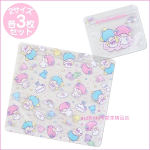 asdfkitty可愛家☆雙子星6入透明夾鏈袋-3大3小-夾鍊袋/收納袋/文具袋/化妝袋/盥洗用品袋/藥品袋-日本正版商