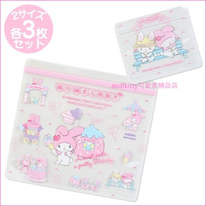 asdfkitty可愛家☆美樂蒂6入透明夾鏈袋-3大3小-夾鍊袋/收納袋/文具袋/化妝袋/盥洗用品袋/藥品袋-日本正版商
