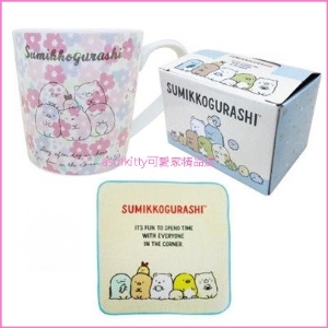 asdfkitty可愛家☆日本san-x角落精靈/角落生物 花朵陶瓷馬克杯+小方巾-日本正版商品