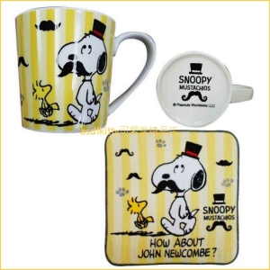 asdfkitty可愛家☆SNOOPY史努比 翹鬍子陶瓷馬克杯+小方巾-日本正版商品