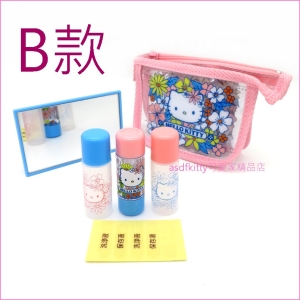 asdfkitty可愛家☆2001年絕版商品-KITTY隱形眼鏡收納空罐+鏡子組-B款-附收納袋-日本製