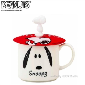 asdfkitty可愛家☆SNOOPY史努比大臉白色陶瓷馬克杯附造型矽膠杯蓋-日本正版商品