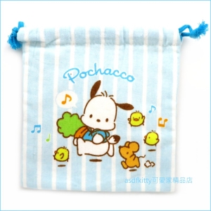 asdfkitty可愛家☆帕洽狗藍條紋拔蘿蔔束口袋/收納袋/置物袋/禮物袋-日本正版商品