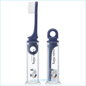 asdfkitty可愛家☆KITTY藍色攜帶式兒童牙刷-日本正版商品