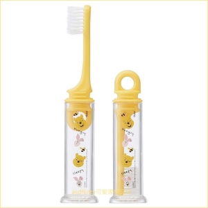 asdfkitty可愛家☆小熊維尼黃色攜帶式兒童牙刷-日本正版商品
