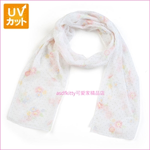 asdfkitty可愛家☆KITTY小花水玉薄紗抗UV披肩/圍巾-38*180公分-日本製