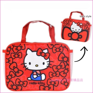 asdfkitty可愛家☆KITTY x MANUFATTO紅蝴蝶結方型手提網袋/收納袋/溫泉袋/游泳沐浴袋-日本正版商