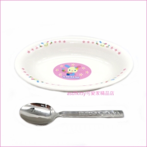asdfkitty可愛家☆小花兔U-SA-HA-NA陶瓷焗烤盤/長橢圓深盤+不鏽鋼湯匙-日本正版商品