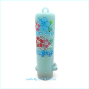 asdfkitty可愛家☆日本san-x藍色扶桑花直立式印章盒-有印泥-有吊飾孔-日本製