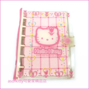 asdfkitty可愛家☆有泛黃.表面黏黏的-KITTY粉鬱金香2*3黏貼式相本/相簿-可裝16張-日本製