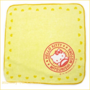 asdfkitty可愛家☆KITTY黃色手帕-2006年出品 MITSUBISHI X MOTORS 聯名商品-日本正版