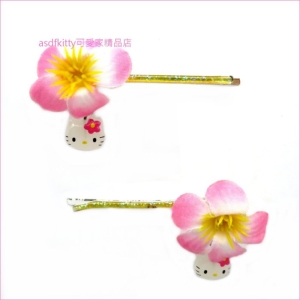 asdfkitty可愛家☆輕微氧化-KITTY花朵大臉髮夾/髮飾/側邊夾/瀏海夾-也可當擺飾-日本正版商品