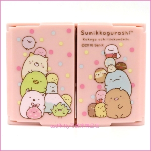asdfkitty可愛家☆角落精靈/角落生物粉紅色點點隨身三面鏡/化妝鏡-讓您每個角度都清楚-日本正版商品
