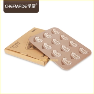 asdfkitty可愛家☆美國 chefmade學廚香檳金不沾12連心型瑪德蓮烤模型/蛋糕模型-WK9422-正版商品