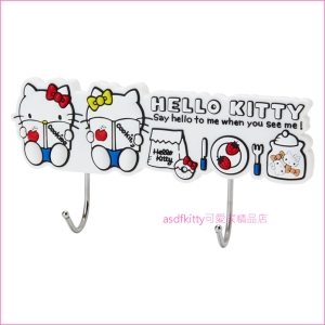 asdfkitty可愛家☆KITTY雙胞胎看書吸鐵式掛勾-可用於冰箱門.鐵門..等任何可吸住的地方-日本正版商品