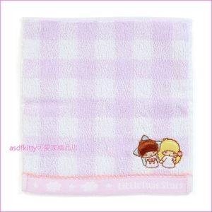 asdfkitty可愛家☆雙子星紫格小方巾/手帕-毛巾布材質-20*20公分-日本正版商品
