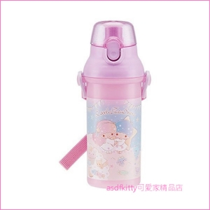 asdfkitty可愛家☆雙子星粉紫下午茶彈蓋直飲水壺-附背帶-480ML-PSB5SAN-日本製