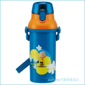 asdfkitty可愛家☆SNOOPY史努比橘藍色彈蓋直飲水壺-附背帶-480ML-PSB5SAN-日本製