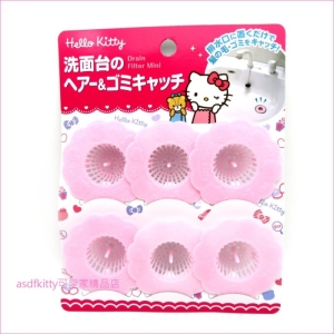 asdfkitty可愛家☆KITTY粉紅色洗臉台濾網-6入-日本正版商品