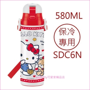 asdfkitty可愛家☆KITTY泰迪熊野餐超輕量真空不鏽鋼保冷水壺-580ML-附背帶-SDC6N-日本正版商品