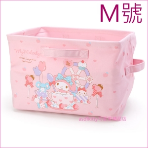 asdfkitty可愛家☆美樂蒂方型可折疊雙耳帆布收納籃-M號-可當三層櫃抽屜使用-日本正版商品