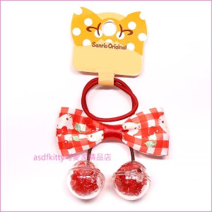 asdfkitty可愛家☆KITTY蝴蝶結櫻桃造型髮束/髮飾/彈性髮圈-日本正版商品