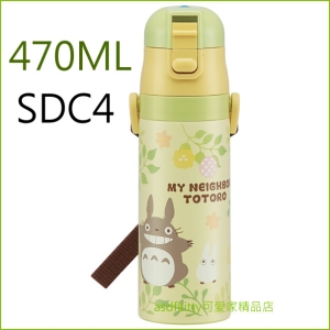 asdfkitty可愛家☆TOTORO龍貓黃綠色小花真空不鏽鋼超輕量保冷水壺-470ML-附背帶-SDC4-日