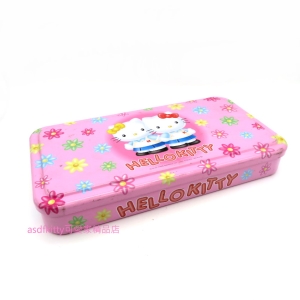 asdfkitty可愛家☆二手商品出清-KITTY雙胞胎鐵盒/置物盒/收納盒-表面有稍微磨損-日本正版商品