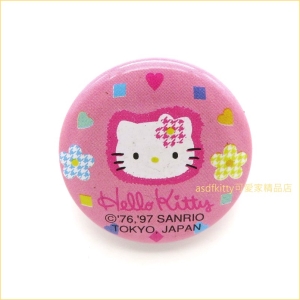 asdfkitty可愛家☆展示品出清(有氧化)-KITTY 粉紅色千鳥格圓型別針/胸針-日本正版商品