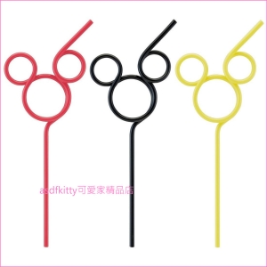 asdfkitty*賠錢出清特價-米奇大臉造型吸管3入-紅黃黑-日本正版商品