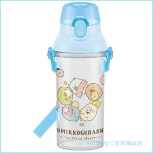 asdfkitty可愛家☆角落精靈/角落生物藍色透明彈蓋直飲水壺-附背帶-480ML-PSB5TR-日本製