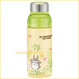 asdfkitty可愛家☆TOTORO龍貓黃綠色透明瓶身直飲水壺-480ML-日本正版商品