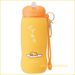 asdfkitty可愛家☆蛋黃哥輕量矽膠水壺/水瓶-500ML-可折疊.好收納.隨身好攜帶-日本正版商品