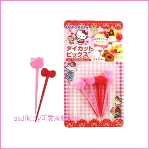 asdfkitty可愛家☆KITTY紅粉立體食物叉/三明治叉/宴會點心叉/便當裝飾叉-日本正版商品