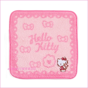 asdfkitty可愛家☆KITTY純棉無捻紗圓角小方巾/手帕-20*20公分-日本正版商品