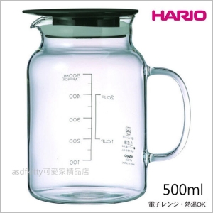 asdfkitty可愛家☆HARIO日本製-黑色500ML-有把手玻璃飲料瓶/醃漬罐