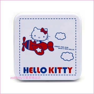 asdfkitty可愛家☆KITTY飛機45週年紀念方型收納鐵盒/置物盒/禮物盒-日本正版商品