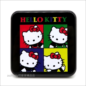 asdfkitty可愛家☆KITTY黑4格45週年紀念方型收納鐵盒/置物盒/禮物盒-日本正版商品
