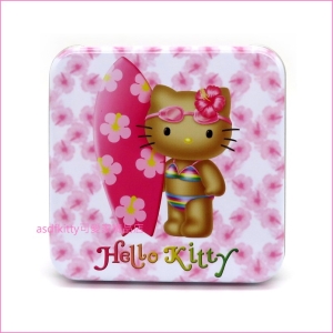 asdfkitty可愛家☆KITTY衝浪45週年紀念方型收納鐵盒/置物盒/禮物盒-日本正版商品