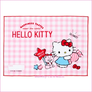 asdfkitty可愛家☆KITTY粉格糖果泰迪熊桌墊/餐墊/桌巾/手帕-25*35公分-防止兒童弄髒桌子-日本製