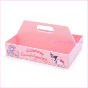 asdfkitty可愛家☆三麗鷗家族粉紅色桌上型迷你手提收納盒/置物盒-可堆疊-KITTY.美樂蒂.雙子星.庫洛米-日本