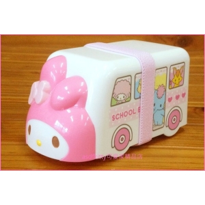 asdfkitty可愛家☆美樂蒂校車造型雙層便當盒-附綁帶-日本正版商品
