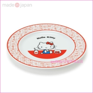 asdfkitty可愛家☆KITTY側坐紅陶瓷盤-45週年慶復古設計款-可微波可機洗-日本製