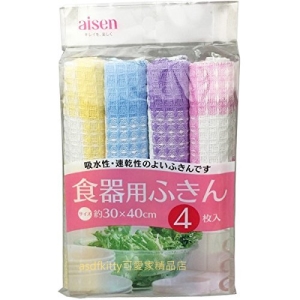 asdfkitty可愛家☆日本AISEN食器用擦拭抹布-4入-吸水性佳.速乾.不易掉毛屑-正版商品