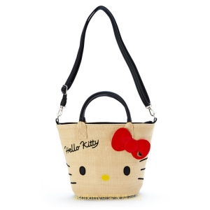 asdfkitty*KITTY大臉編織風2用斜背包/手提袋/側背包-日本正版商品