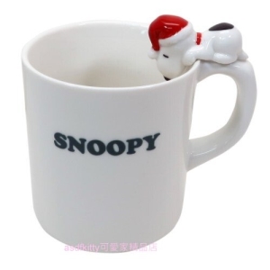 asdfkitty*SNOOPY史努比白色聖誕老公公造型把手陶瓷馬克杯-杯緣子-日本正版商品