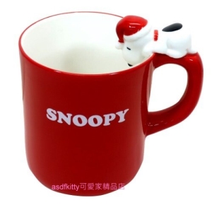 asdfkitty*SNOOPY史努比紅色聖誕老公公造型把手陶瓷馬克杯-杯緣子-日本正版商品