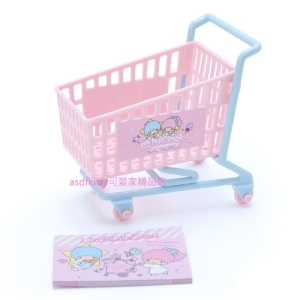 asdfkitty*雙子星超市推車造型收納籃附便條紙-日本正版商品
