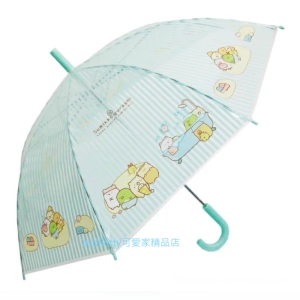 asdfkitty*日本san-x角落生物藍條紋透明罩半自動直立式雨傘-55公分-日本正版商品