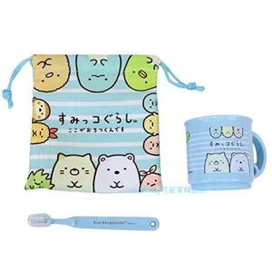 asdfkitty*日本san-x角落生物藍色兒童牙刷＋漱口杯＋束口收納袋-日本正版商品
